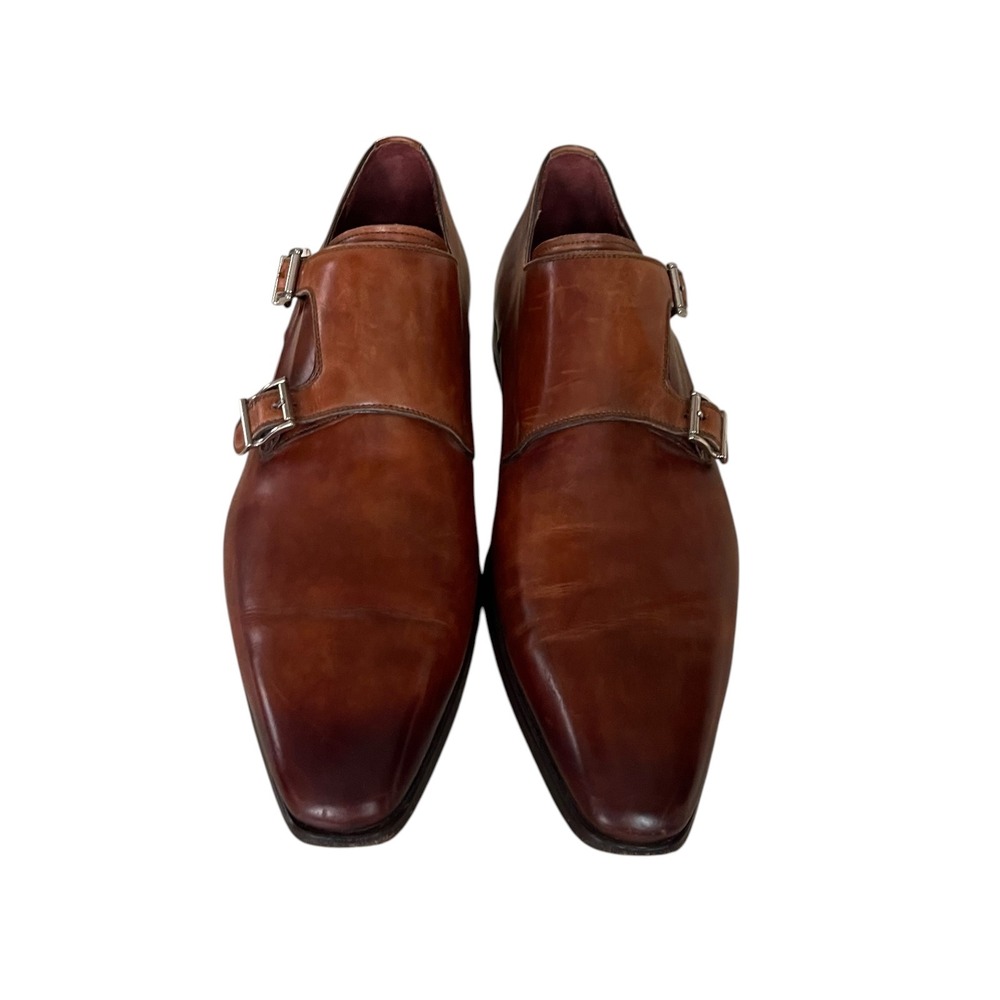 Magnanni Mens Double Monk Strap Leather Loafers Cognac Brown Made in Spain 10 M - Picture 3 of 8